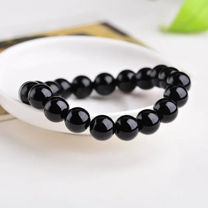 8mm Agate Black Beads Bracelet For Men Women