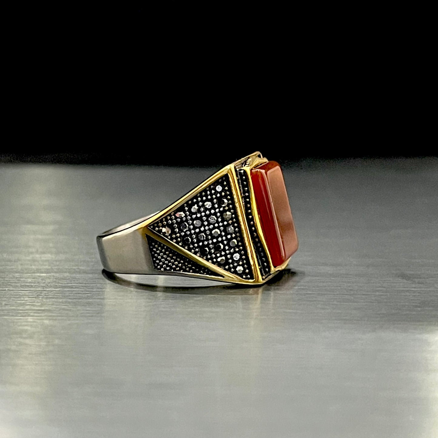 Red Square Stone Turkish Ring For Men