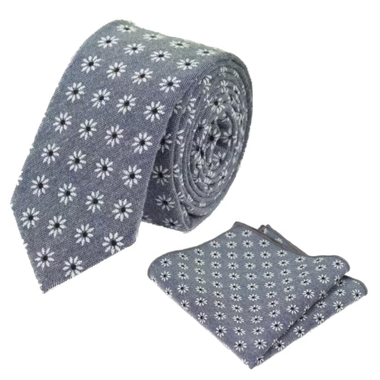 Grey Floral Cotton Printed Tie Set