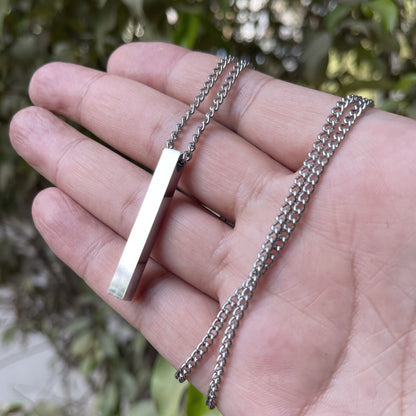 Silver Vertical Bar Pendant Necklace For Men Women