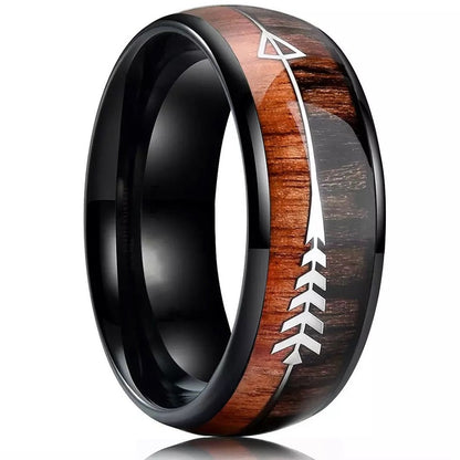 Wood Arrow Grain Titanium Ring (Black)