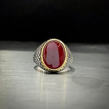 Load image into Gallery viewer, Red Oval Stone Silver Turkish Ring For Men