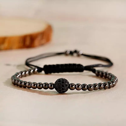 Black Cubical Zircon Paved Single Beads Bracelet