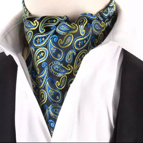 Blue and Golden Floral paisley ascot cravat tie neck scarf for men in pakistan