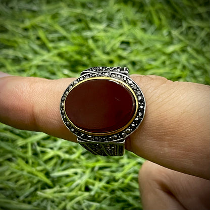 Red Oval Stone Turkish Ring For Men