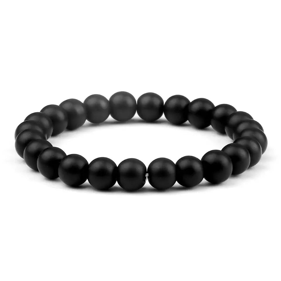 7mm Matt Black Beads Bracelet For Men Women