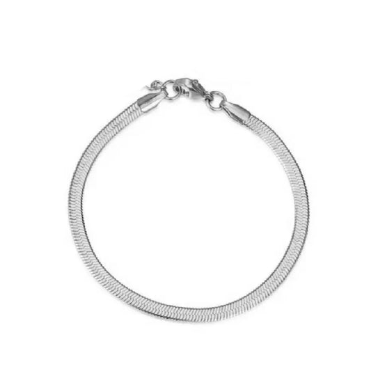 Light Weight 3mm Silver Flat Snake Bracelet For Men/Women