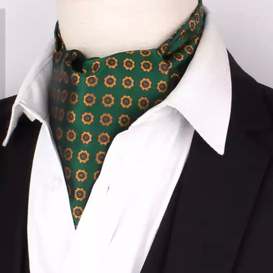 Green and golden paisley ascot cravat tie neck scarf for men in pakistan