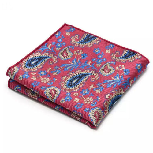 red and blue floral paisley pocket square for men in pakistan