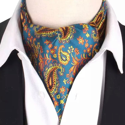 Blue and Golden Floral paisley ascot cravat tie neck scarf for men in pakistan