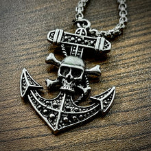 Load image into Gallery viewer, Antique Silver Skull Anchor Pendant Necklace