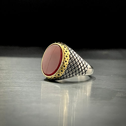 red aqeeq stone silver turkish ring for men in pakistan