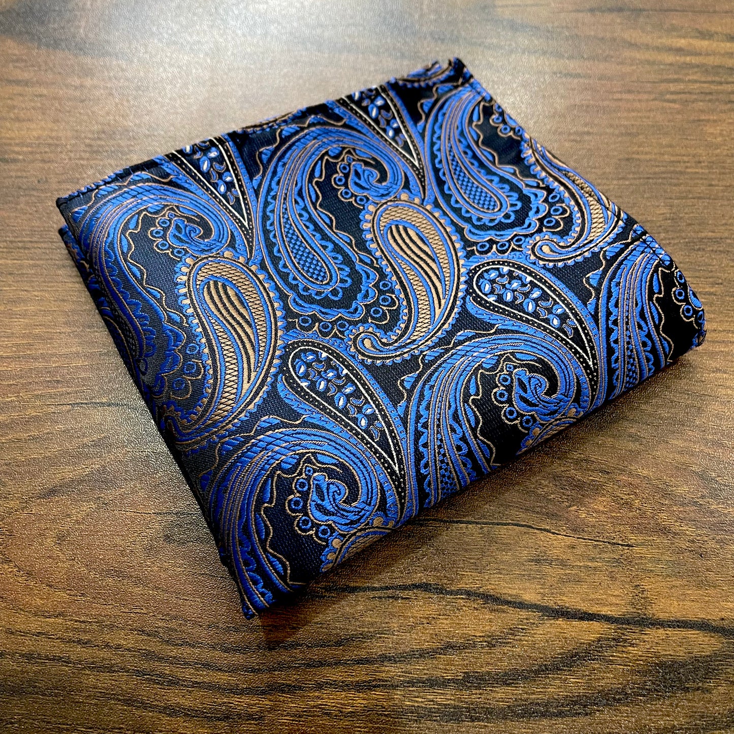 Golden and Blue Paisley Floral Pocket Square For Men online in Pakistan