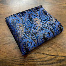Load image into Gallery viewer, Golden and Blue Paisley Floral Pocket Square For Men online in Pakistan