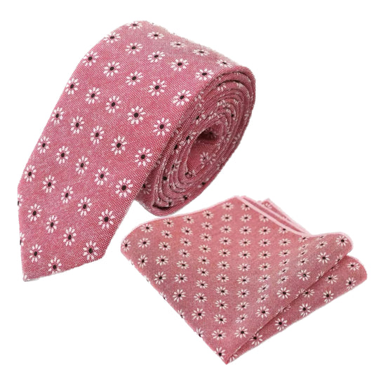 Carrot Pink Floral Cotton Printed Tie Set
