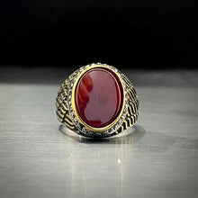 Load image into Gallery viewer, Red Stone Silver Feather Turkish Ring For Men