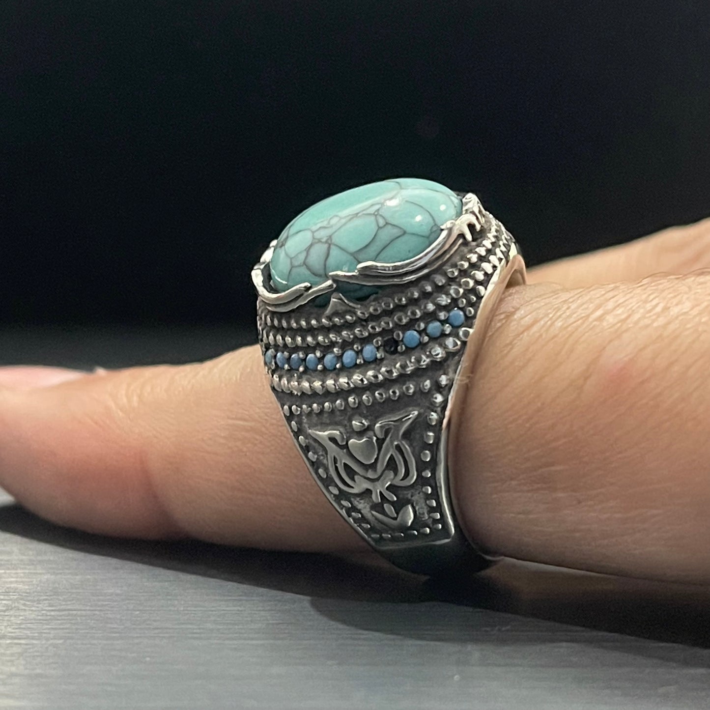 Oval Turquoise Turkish Ring For Men