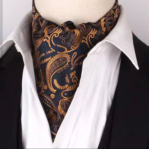 Black and Golden Floral paisley ascot cravat tie neck scarf for men in pakistan