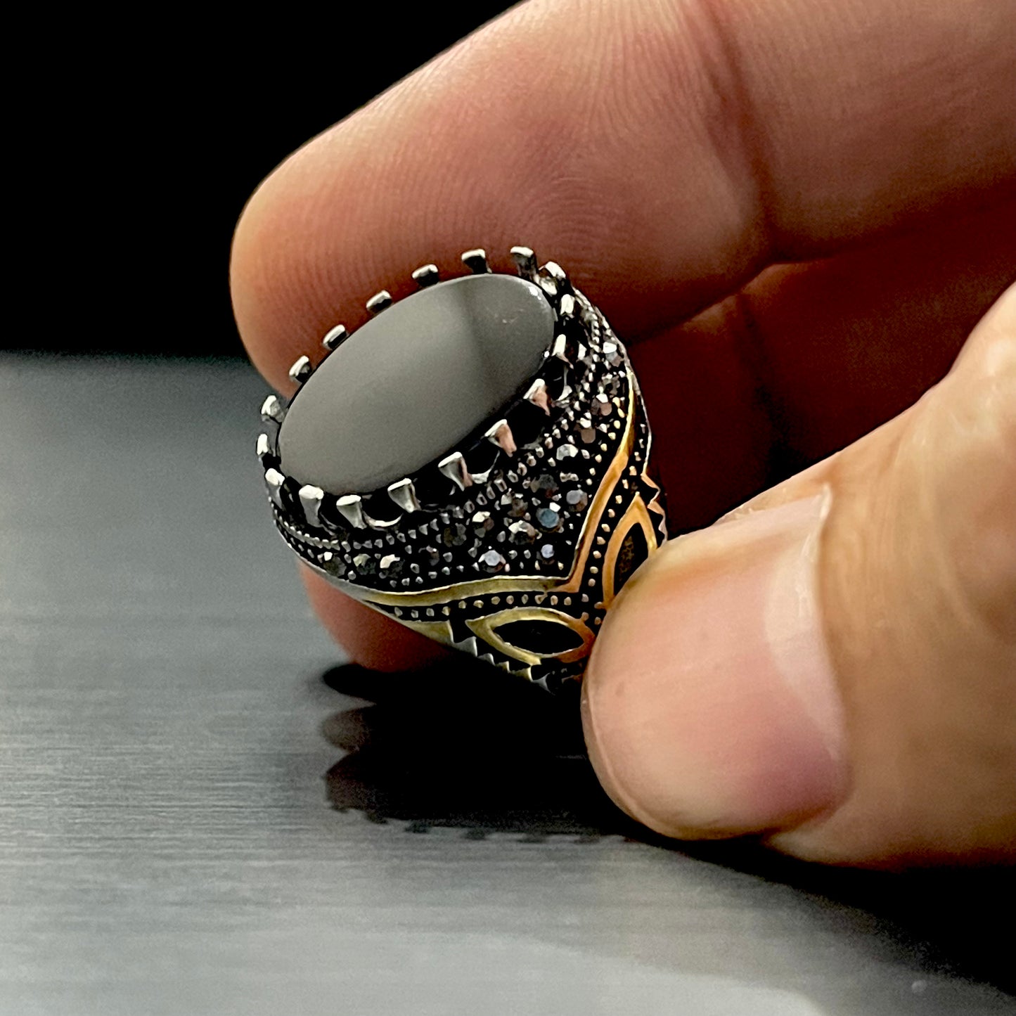 Black Oval Stone Turkish Ring For Men