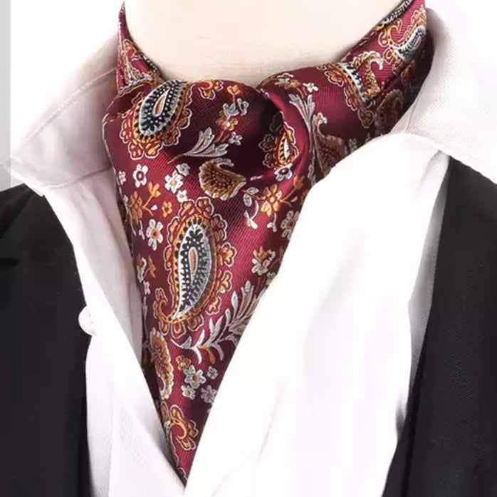 Maroon Floral paisley ascot cravat tie silk neck scarf for men in pakistan