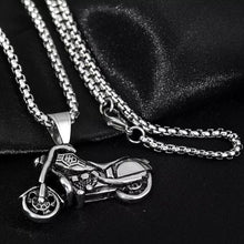 Load image into Gallery viewer, Antique Silver Old Motorcycle Pendant Necklace