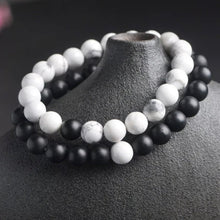 Load image into Gallery viewer, Matt Black &amp; White Agate Energy Stone Beads Distance Bracelet Set Couple Bracelet