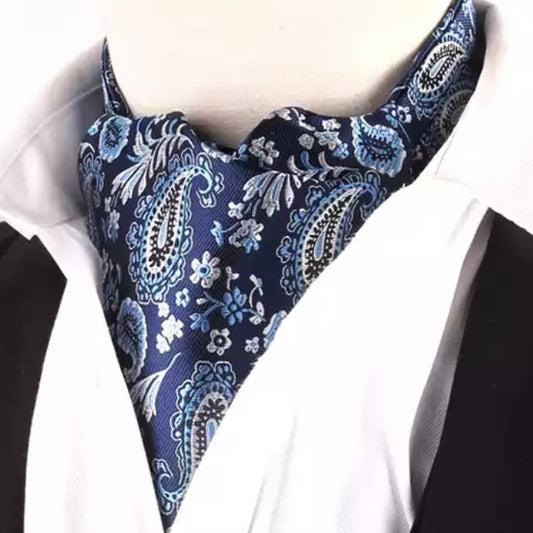 Blue Floral paisley ascot cravat tie silk neck scarf for men in pakistan