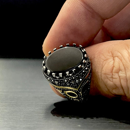 Black Oval Stone Turkish Ring For Men