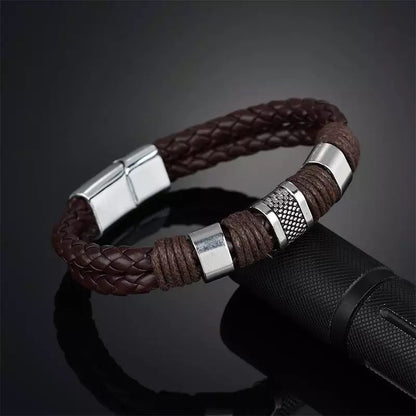 Brown Braided Leather Bracelet For Men
