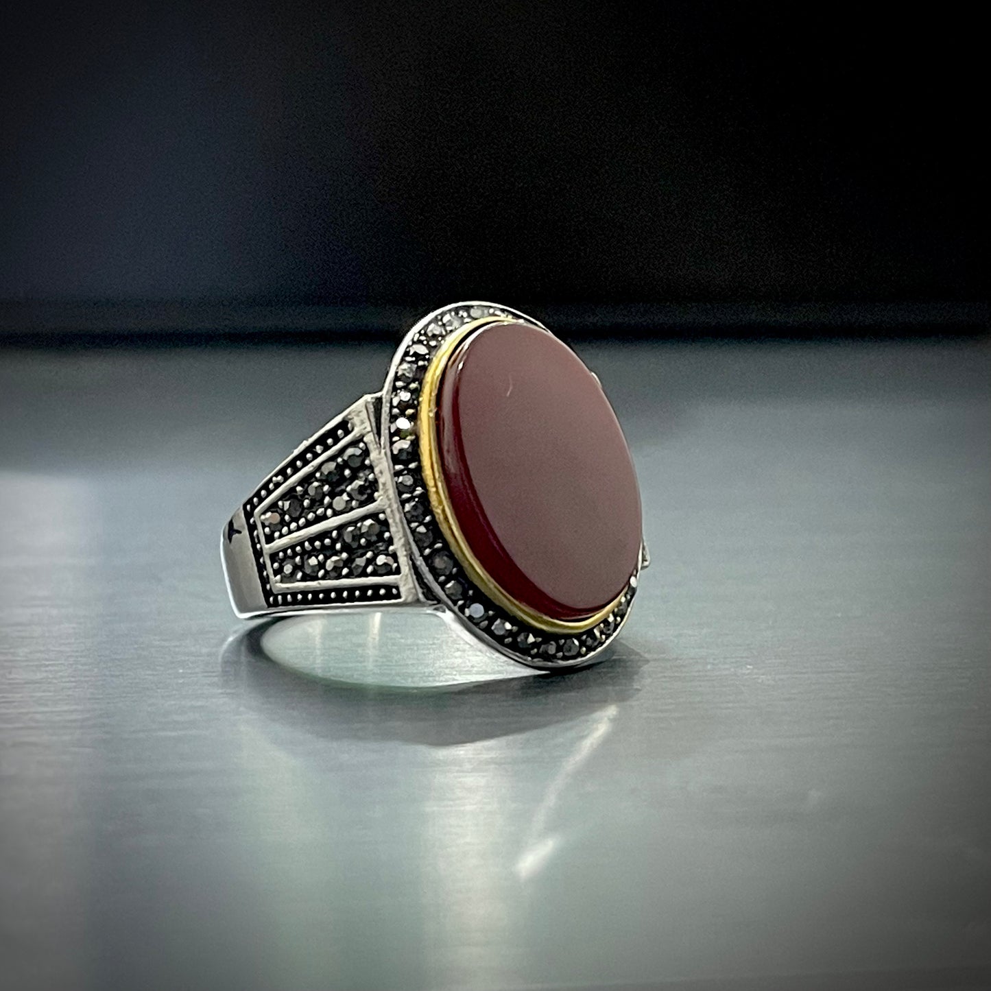Red Oval Stone Turkish Ring For Men