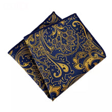 Load image into Gallery viewer, blue and golden paisley floral pocket square for men online in pakistan