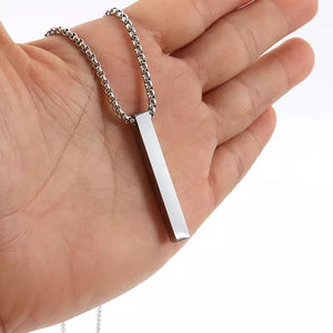 Silver Vertical Bar Pendant Necklace for Men Women
