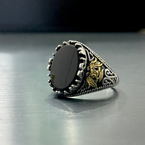 Black Oval Stone Turkish Ring For Men