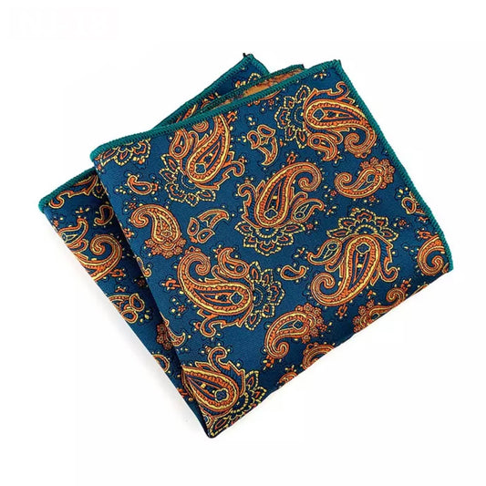 green and golden floral paisley pocket square for men in pakistan