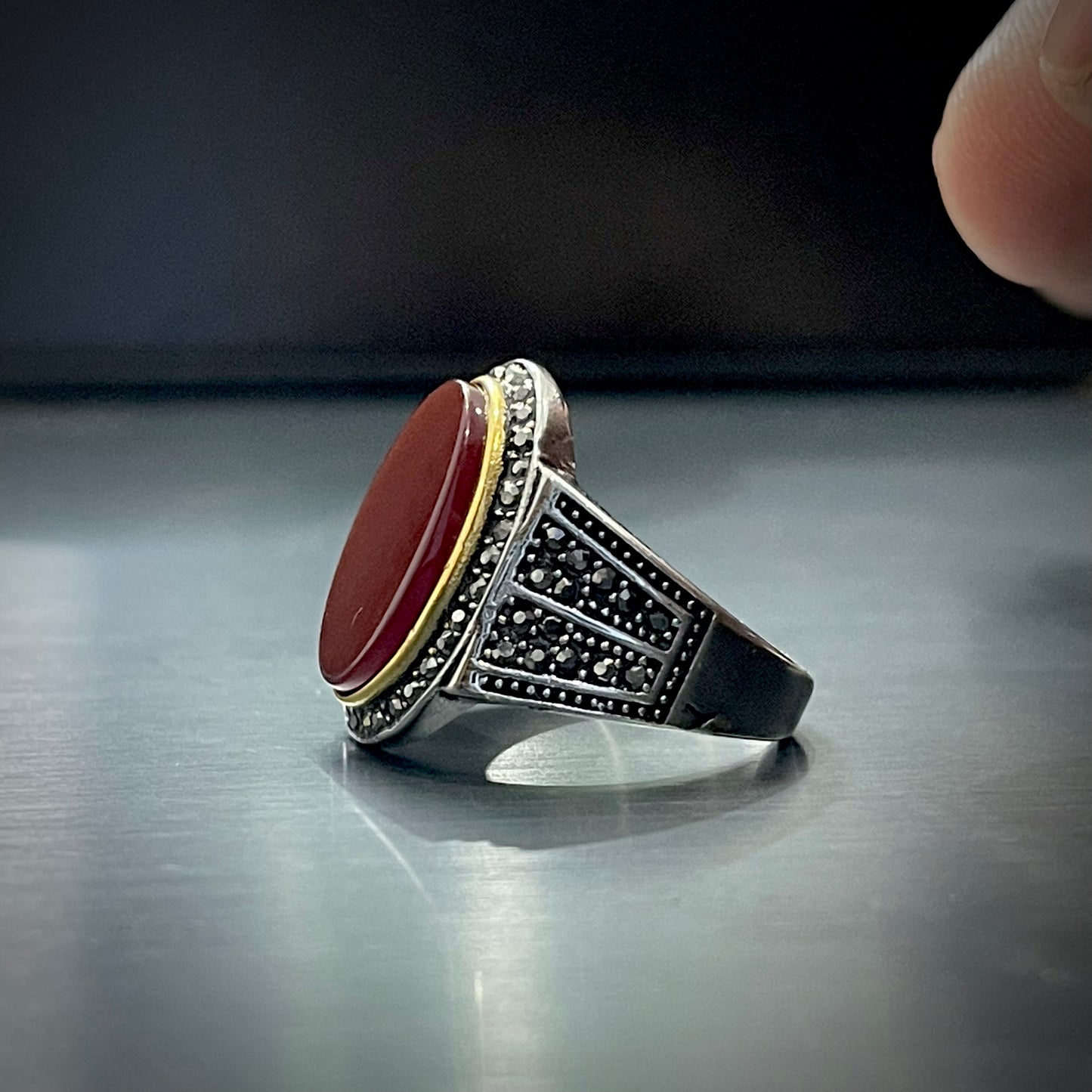 Red Oval Stone Turkish Ring For Men