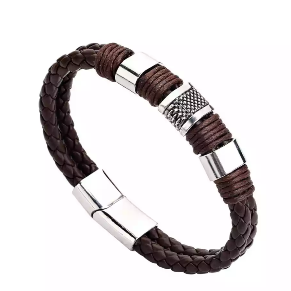 Brown Braided Leather Bracelet For Men