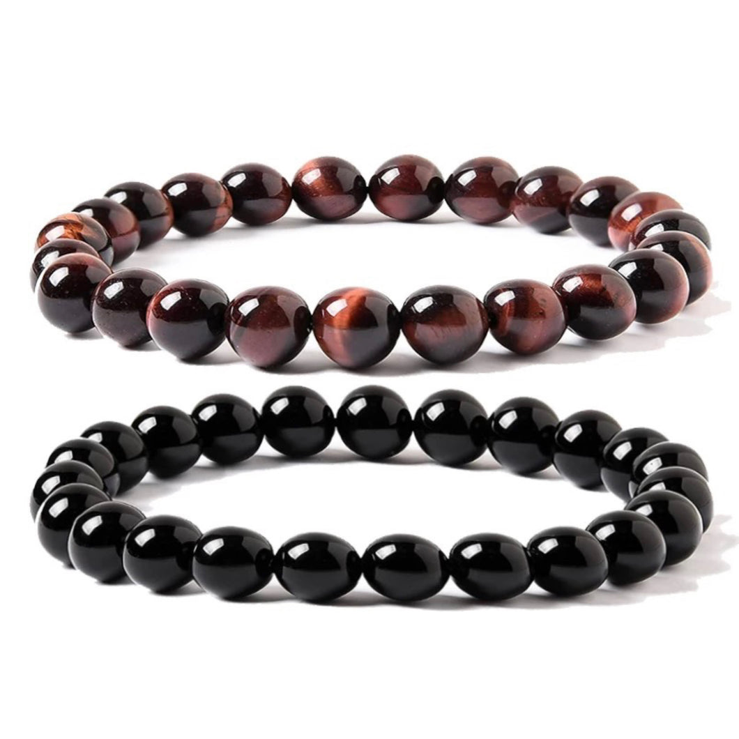 Black & Tiger Eye Stone Beads Distance Bracelet Set Couple Bracelet