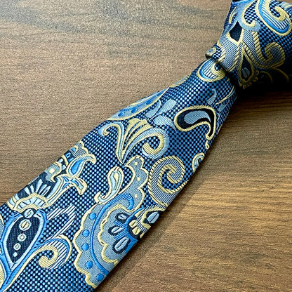 Golden Blue Neck Tie Set For Men
