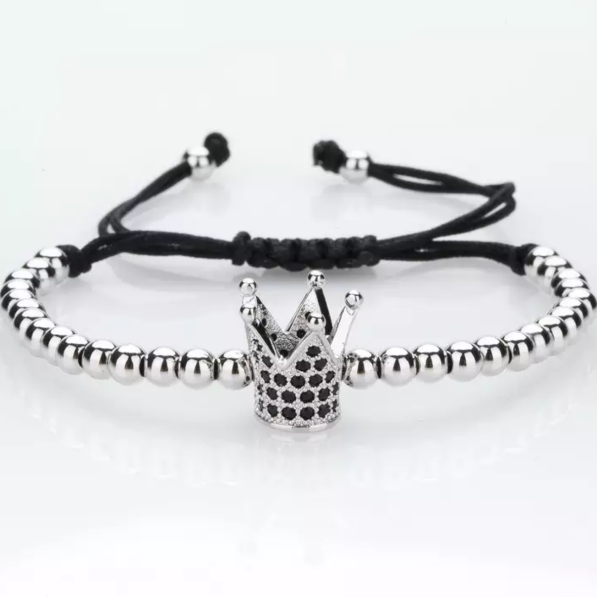 Silver Cubical Zircon Paved Crown Beads Bracelet