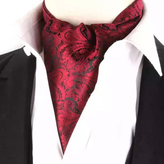 Maroon and black Floral paisley ascot cravat tie silk neck scarf for men in pakistan