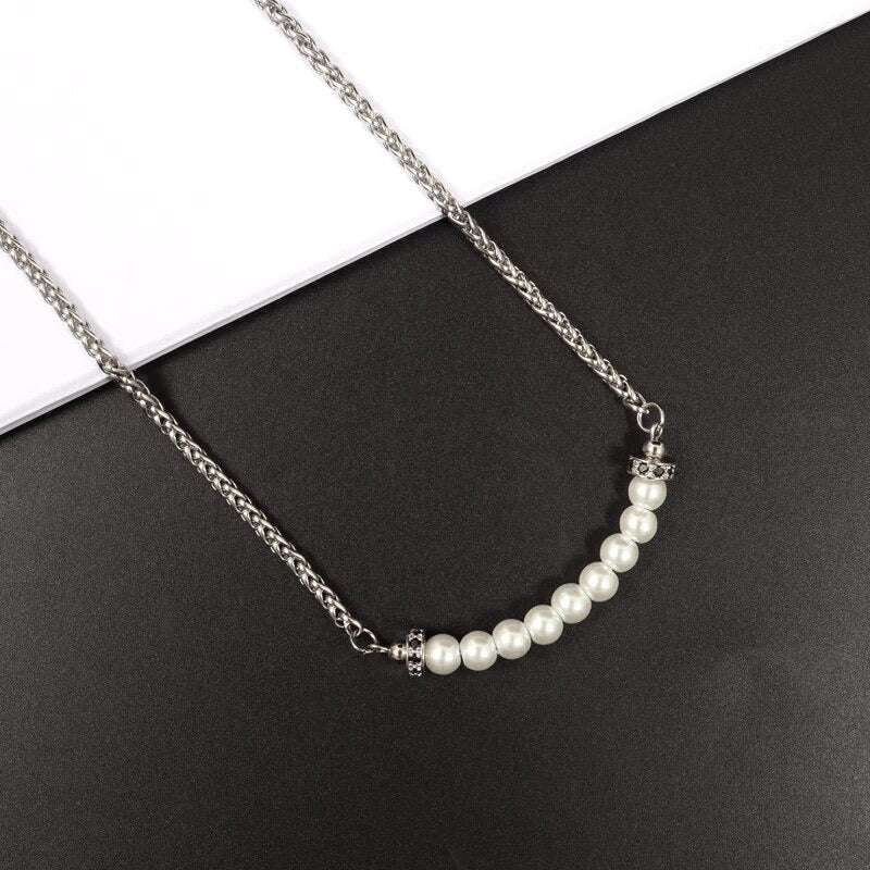 Classic Round Tube White Pearl Beads Pendant Necklace For Men