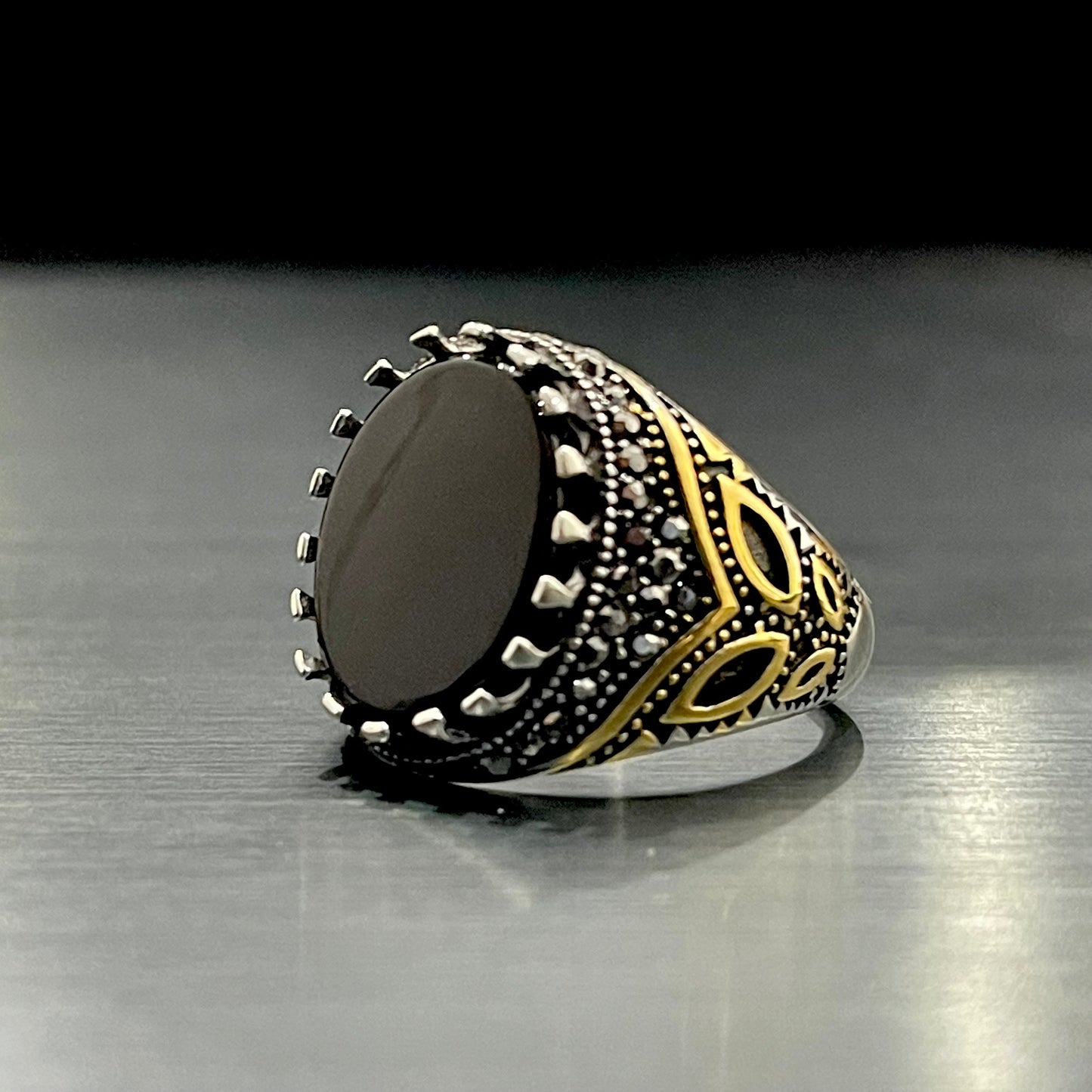 Black Oval Stone Turkish Ring For Men