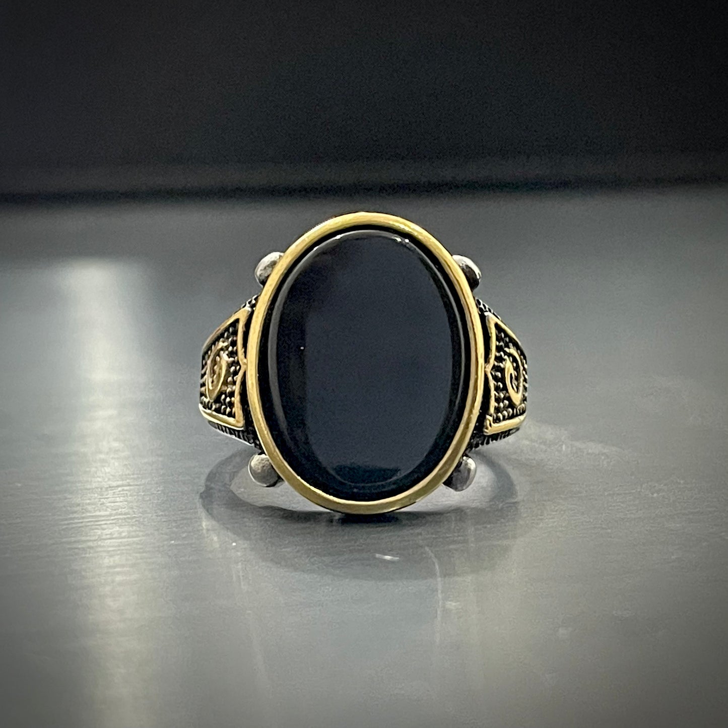 black stone italian silver ring for men