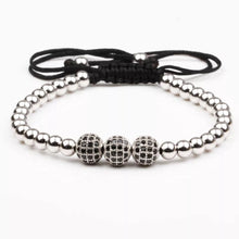 Load image into Gallery viewer, Silver Cubical Zircon Paved Triple Beads Bracelet