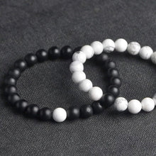 Load image into Gallery viewer, Matt Black &amp; White Agate Energy Stone Beads Distance Bracelet Set Couple Bracelet