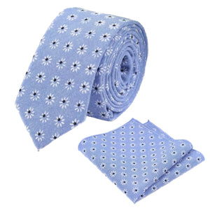 Sky Blue Floral Cotton Printed Tie Set