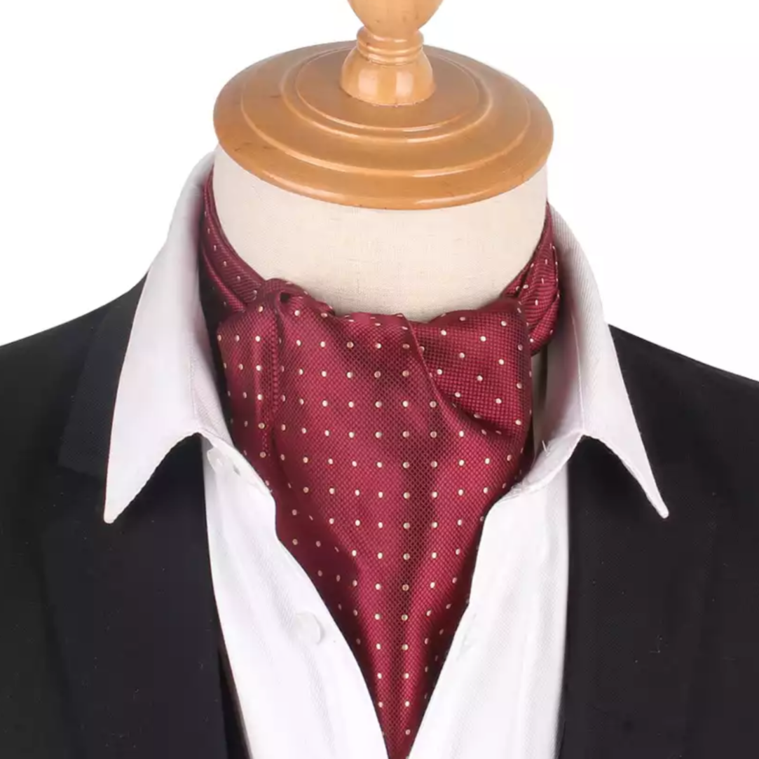 Maroon Polka Dots ascot cravat tie silk neck scarf for men in pakistan