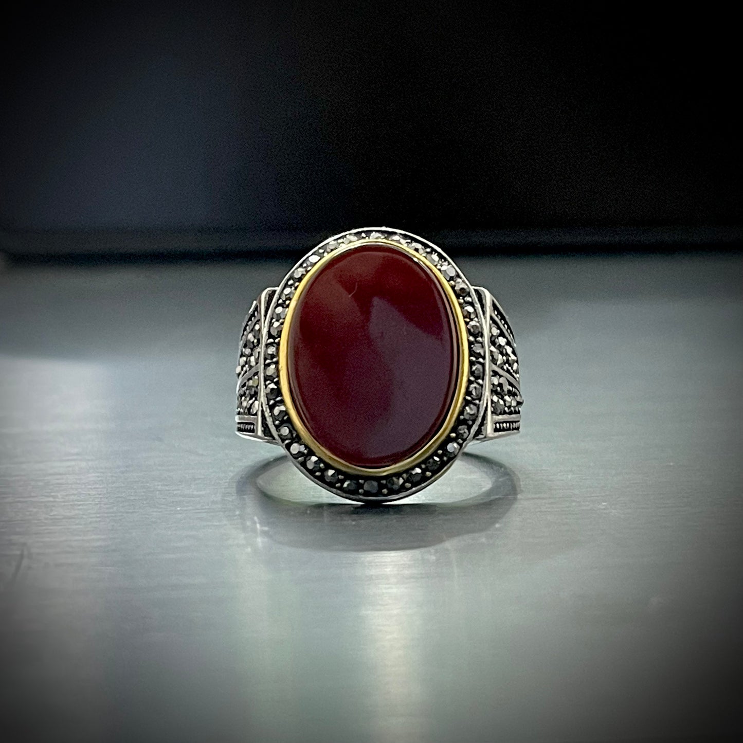 Red Oval Stone Turkish Ring For Men