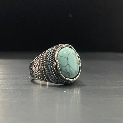 Oval Turquoise Turkish Ring For Men