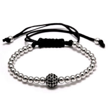 Load image into Gallery viewer, Silver Cubical Zircon Paved Single Beads Bracelet